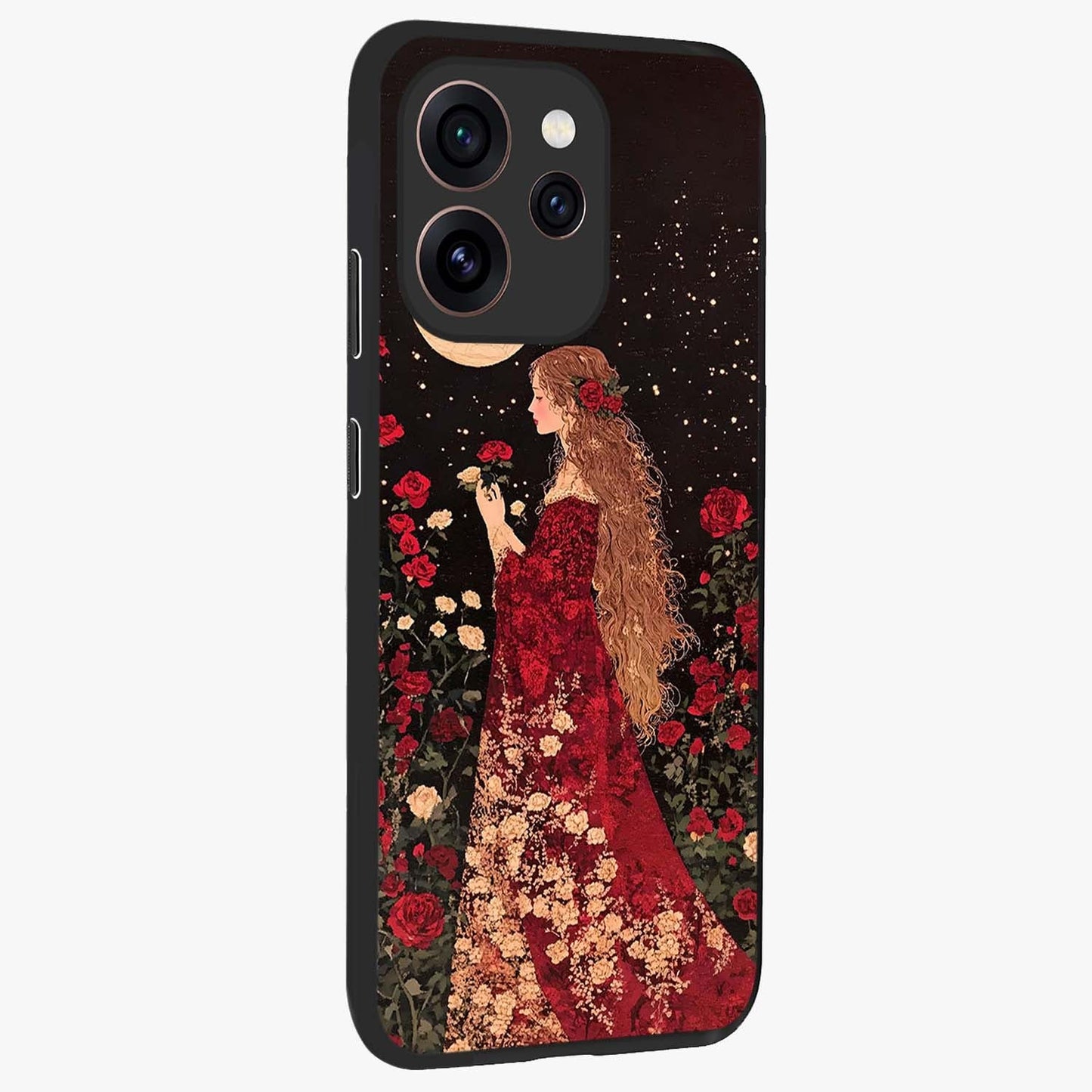 Crimson Dreams Glass Case upright view showcasing dreamy red toned artwork with modern aesthetic style.