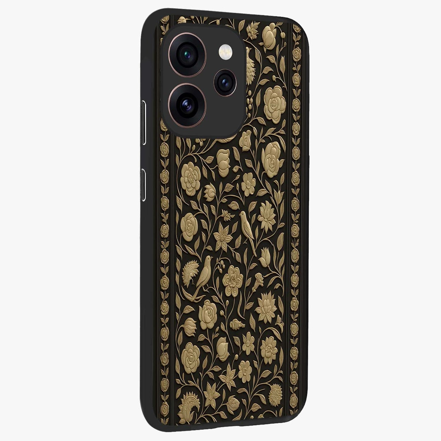 Golden Evil Eye Mandala Glass Case upright view showcasing decorative evil eye mandala artwork with spiritual aesthetic style.