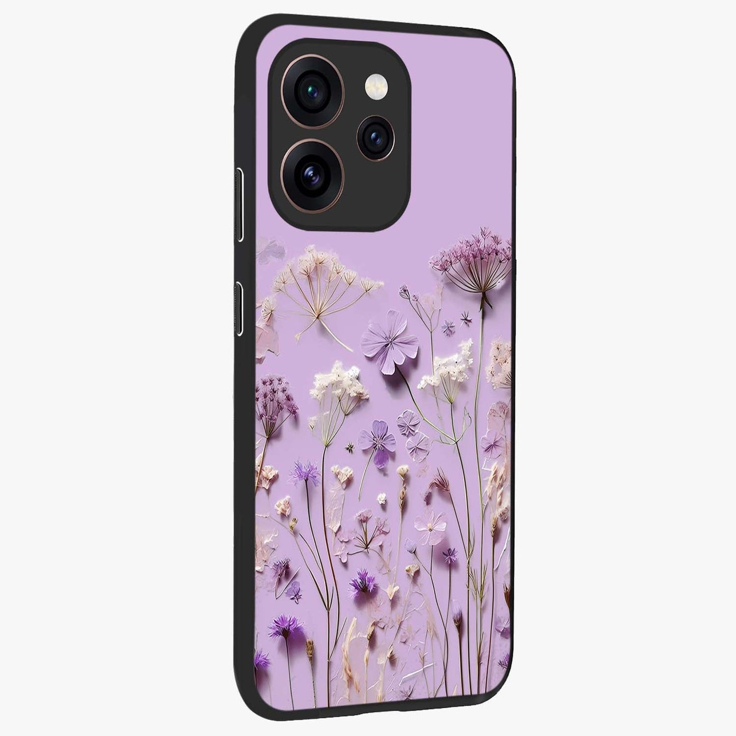 Lavender Blossom Dream Glass Case upright view showcasing delicate lavender blossom artwork with peaceful floral theme.