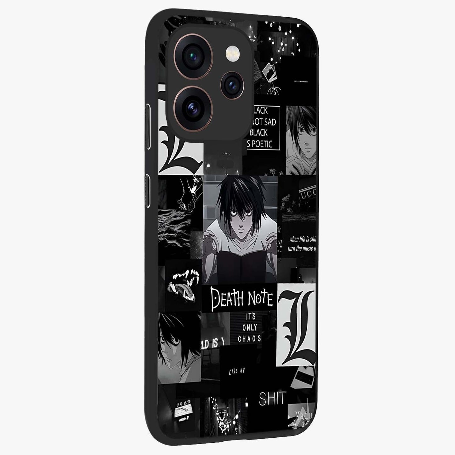 Midnight Chaos Mind Glass Case upright view showcasing expressive abstract artwork with bold dark theme.