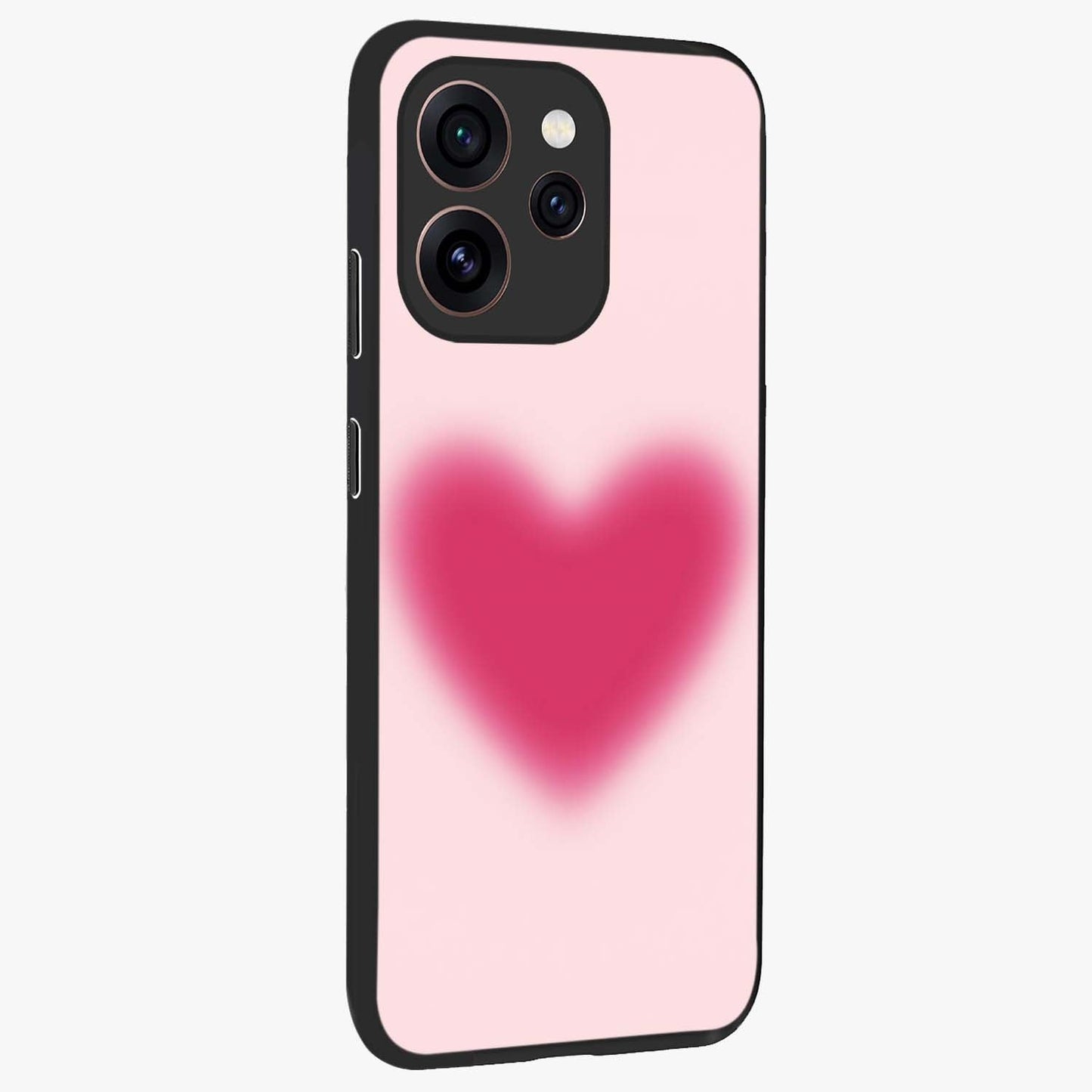 Pink Aura Heart Glass Case upright view showcasing romantic heart artwork with soft pastel theme.