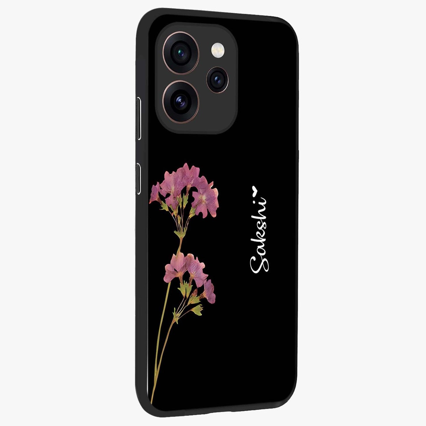 Riching Lavender Flower Custom Name Glass Case upright view showcasing elegant lavender floral artwork with personalized aesthetic.
