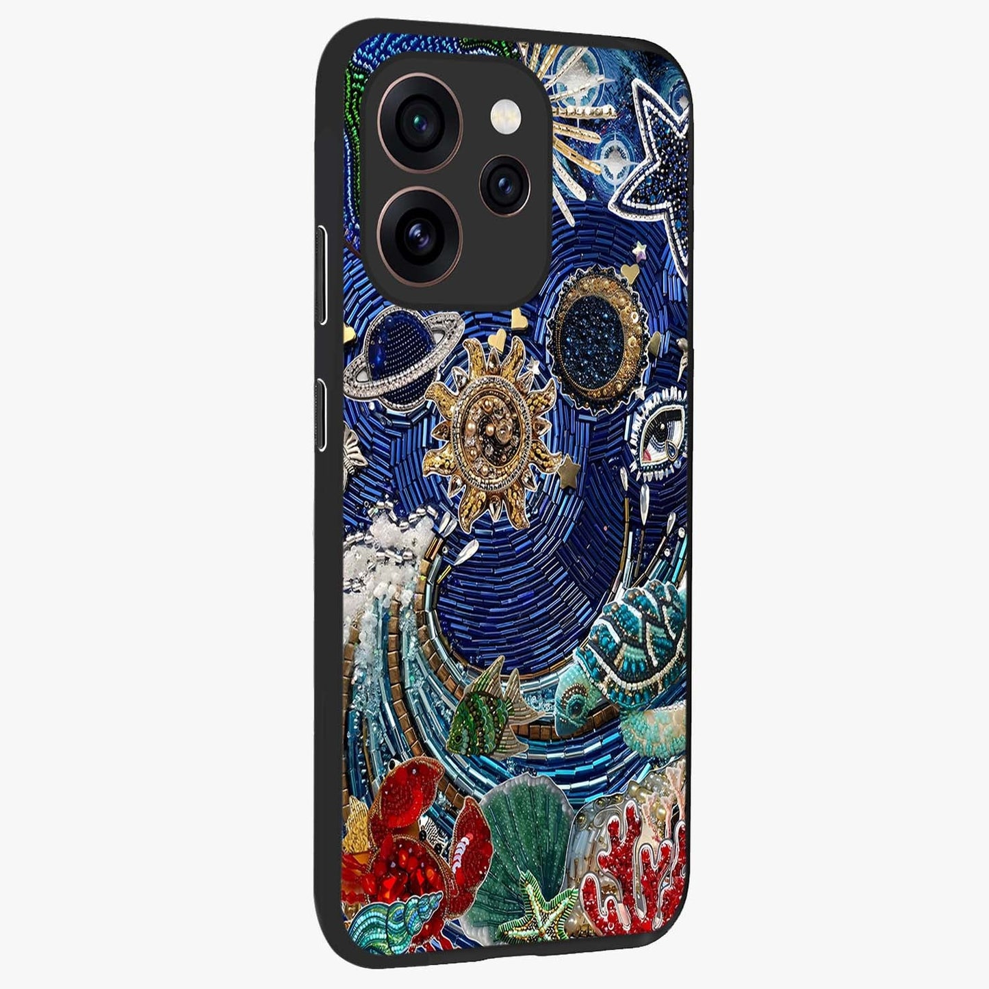 Universe Underwater Spark Glass Case upright view showcasing magical underwater galaxy artwork with vibrant cosmic theme.