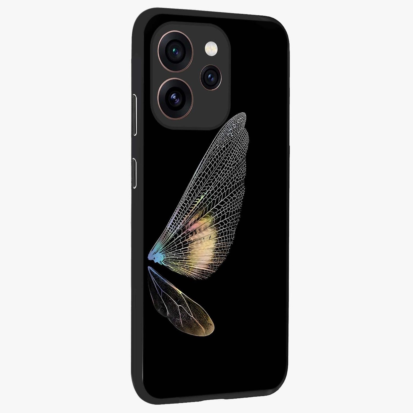 Whispers Of Wings Glass Case upright view showcasing elegant wing artwork with light airy theme.