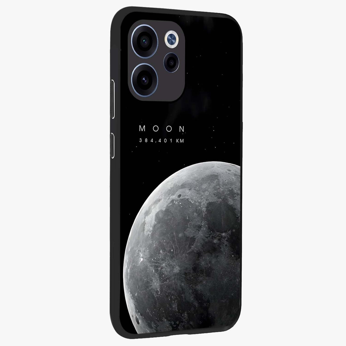 Cosmic Moon Glow Glass Case upright view showcasing luminous moon illustration with dreamy cosmic style.