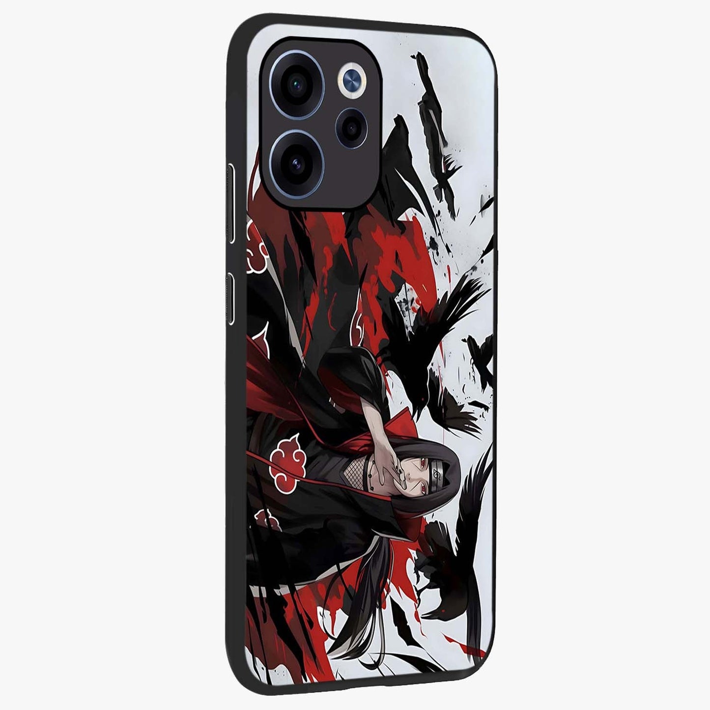 Crimson Crow Illusion Glass Case upright view showcasing striking crow illusion artwork with intense crimson theme.