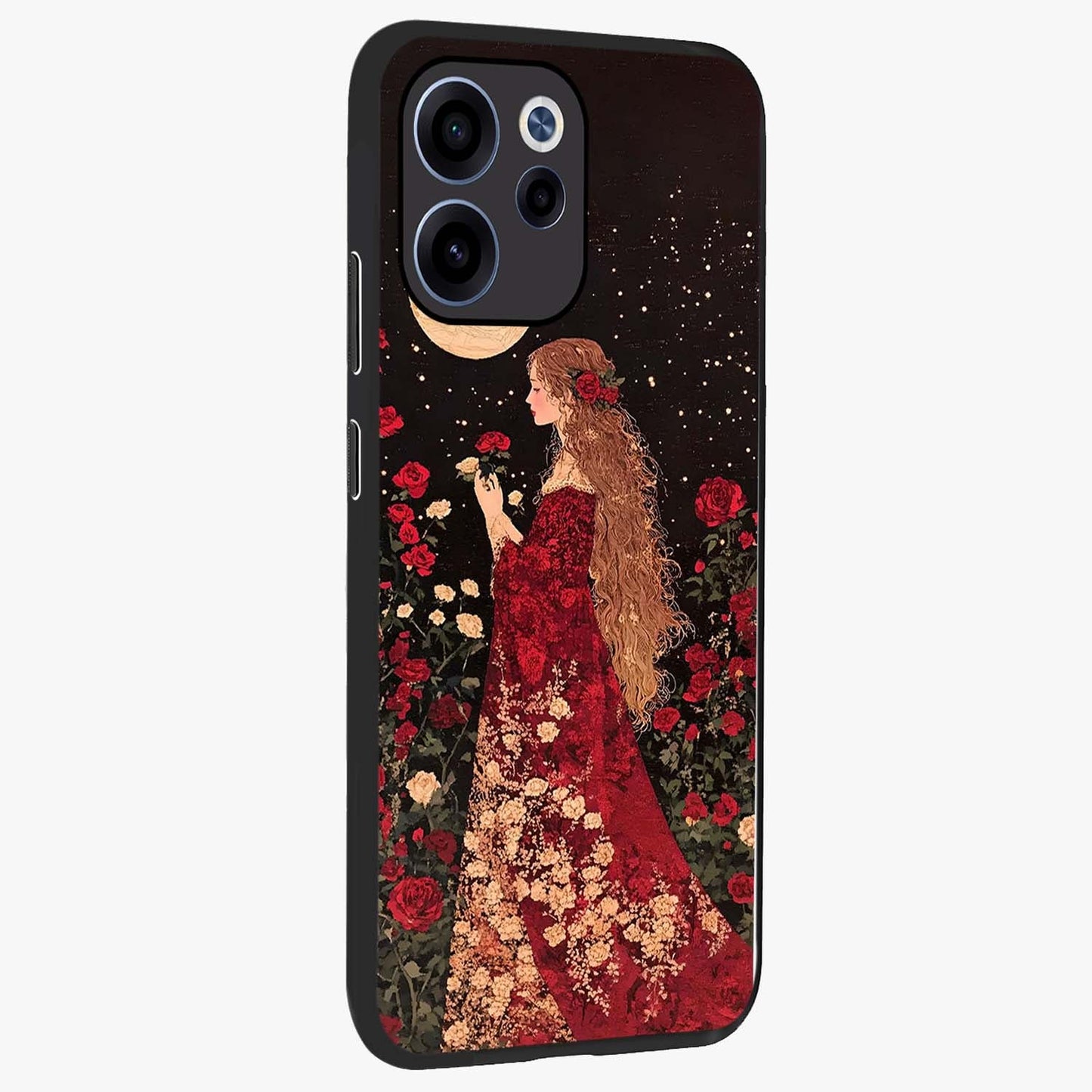 Crimson Dreams Glass Case upright view showcasing dreamy red toned artwork with modern aesthetic style.