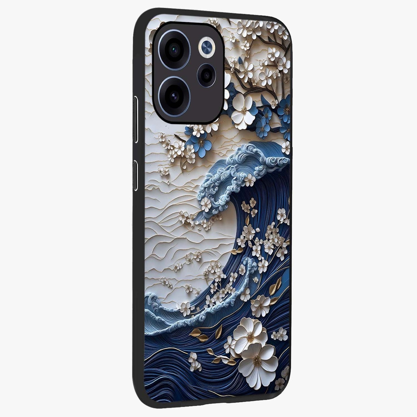 Floral Wave Origami Glass Case upright view showcasing creative floral origami artwork with artistic decorative theme.