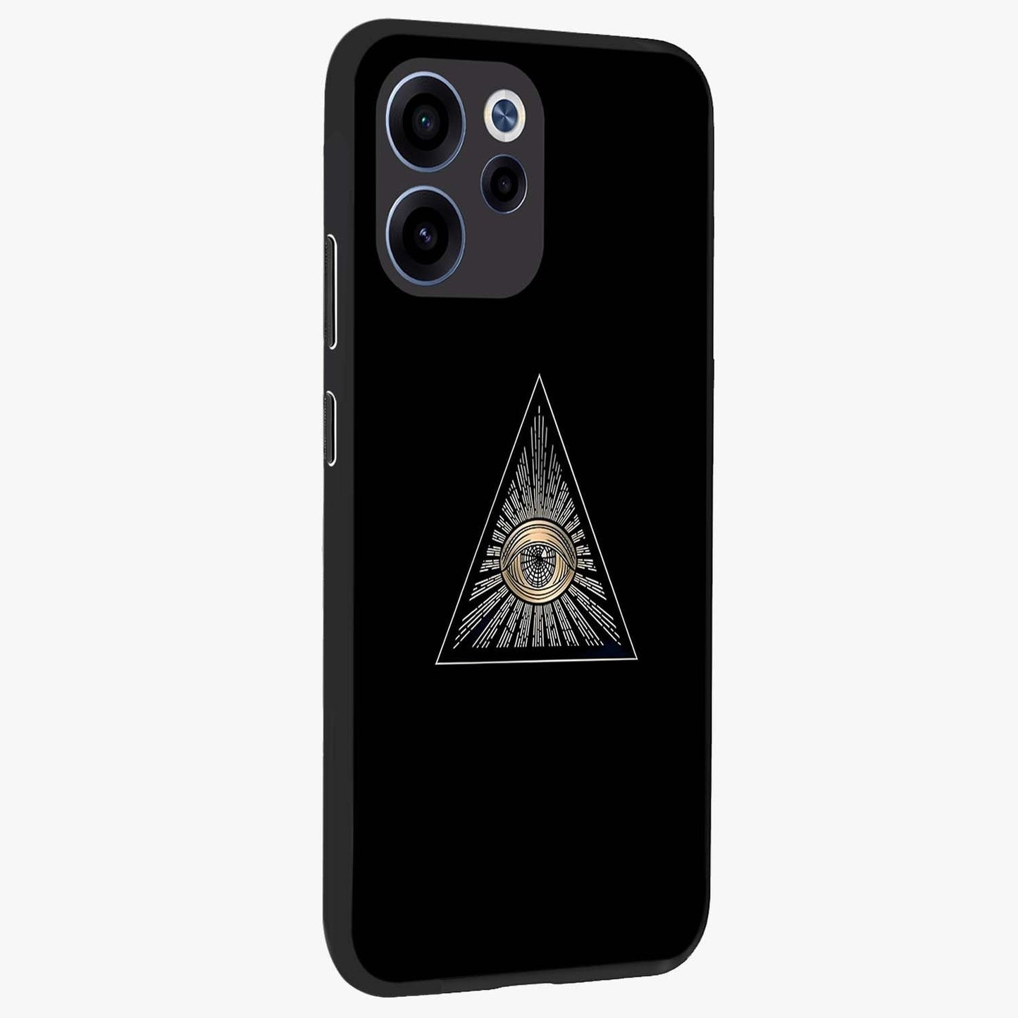 Illuminati Evil Glass Case upright view showcasing striking illuminati artwork with mysterious symbolic theme.