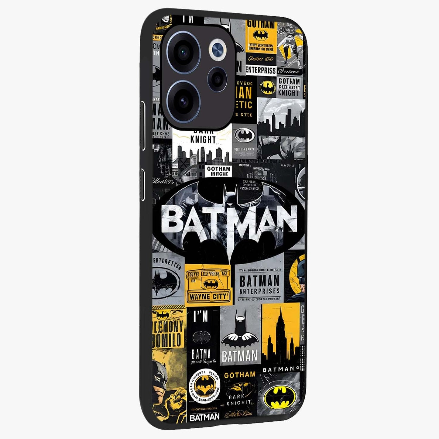 Knight Gotham Rise Glass Case upright view showcasing bold vigilante themed artwork with gothic city vibe.
