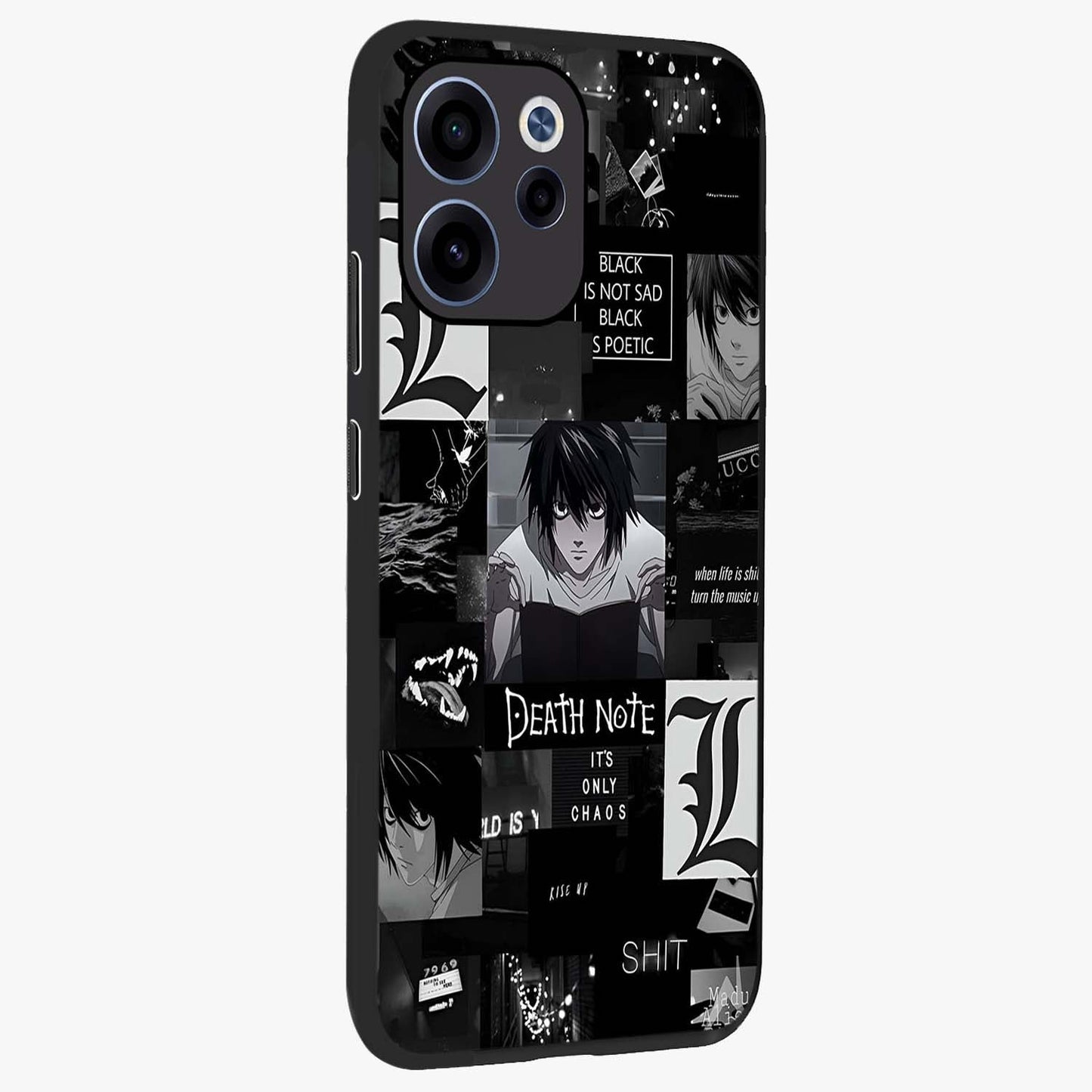 Midnight Chaos Mind Glass Case upright view showcasing expressive abstract artwork with bold dark theme.