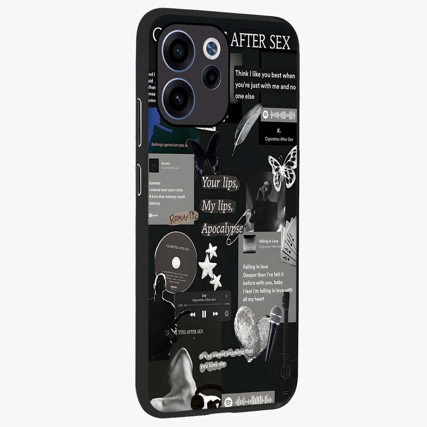 Midnight Love Echo Glass Case upright view showcasing expressive romantic artwork with dreamy midnight theme.