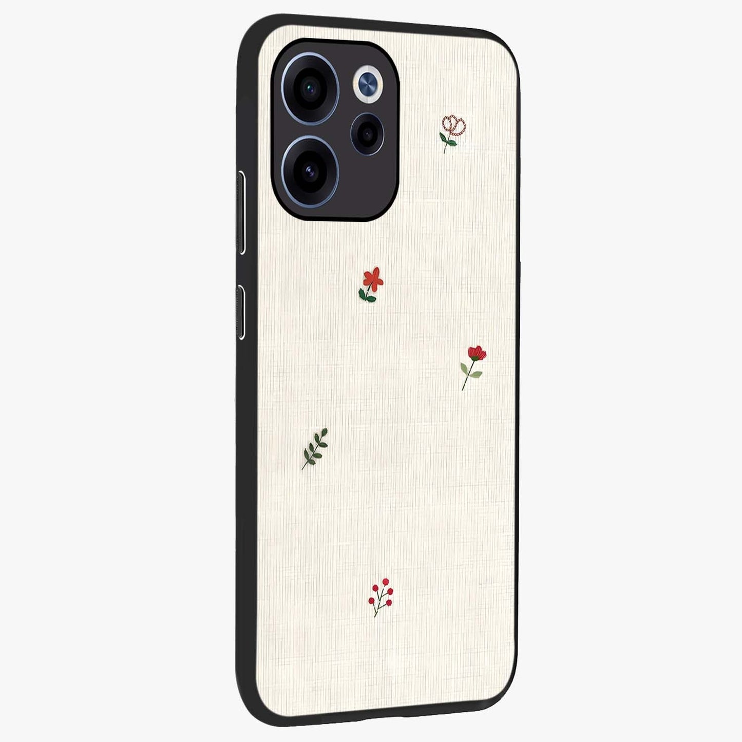 Minimalistic Blue With White Flower Pattern Glass Case upright view showcasing clean white flower artwork with calming blue theme.