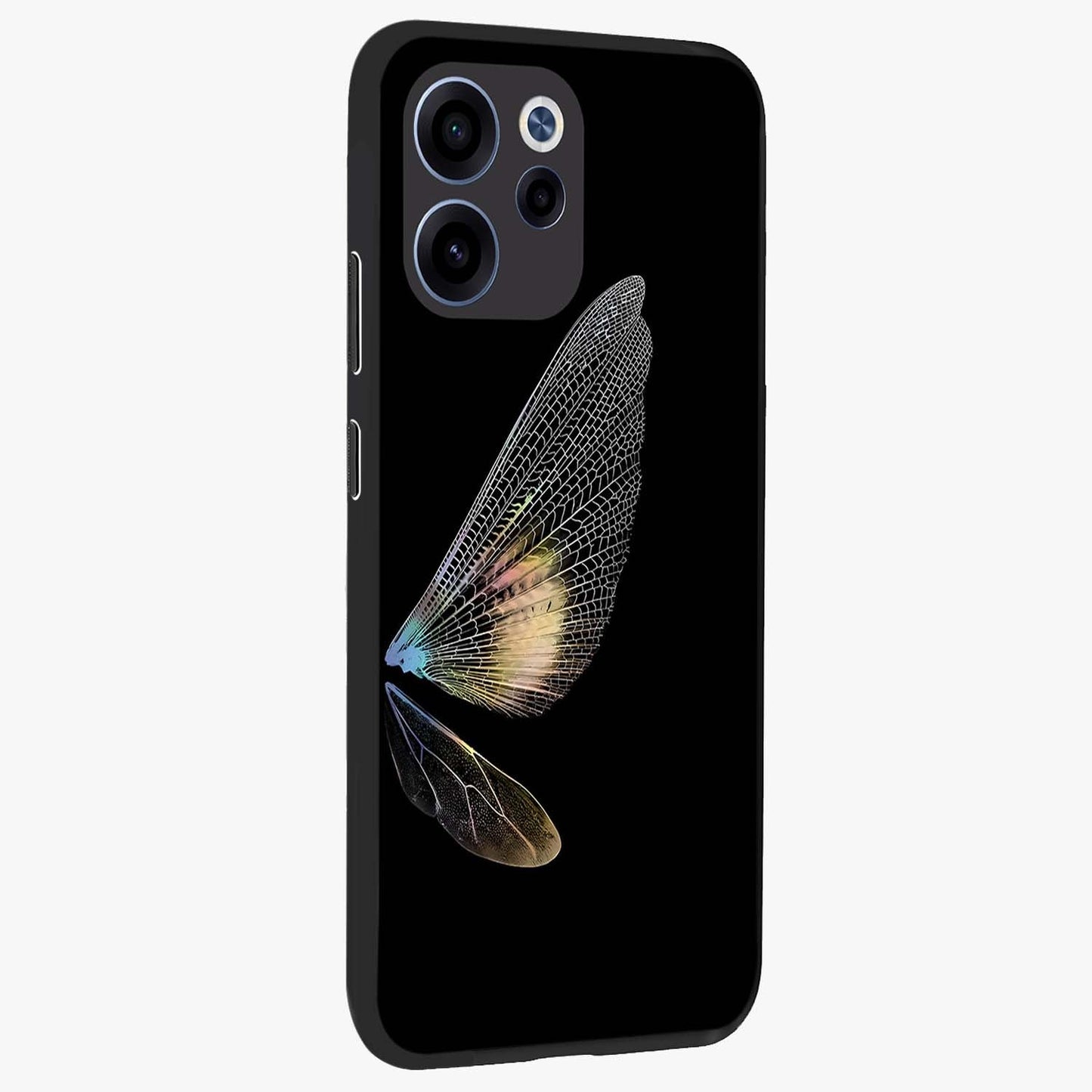 Whispers Of Wings Glass Case upright view showcasing elegant wing artwork with light airy theme.