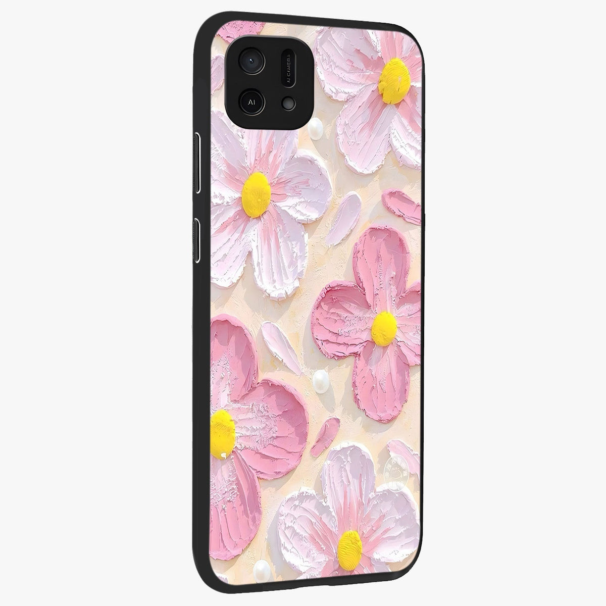 Blush Bloom Texture Glass Case upright view showcasing delicate blush floral texture with modern minimal style.