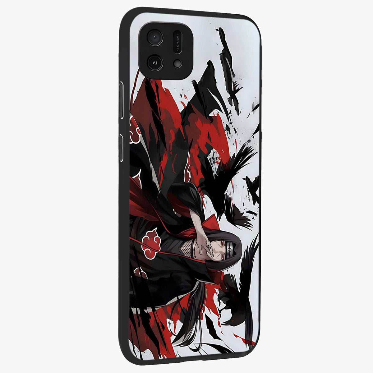 Crimson Crow Illusion Glass Case upright view showcasing striking crow illusion artwork with intense crimson theme.
