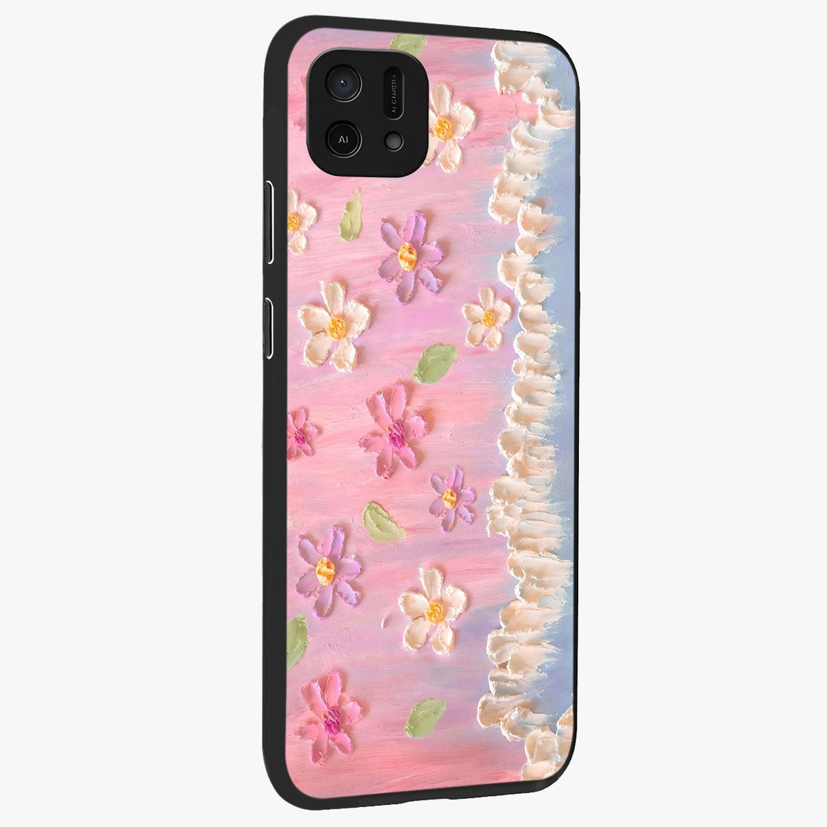 Dreamy Painted Garden Glass Case upright view showcasing vibrant floral garden artwork with artistic nature theme.