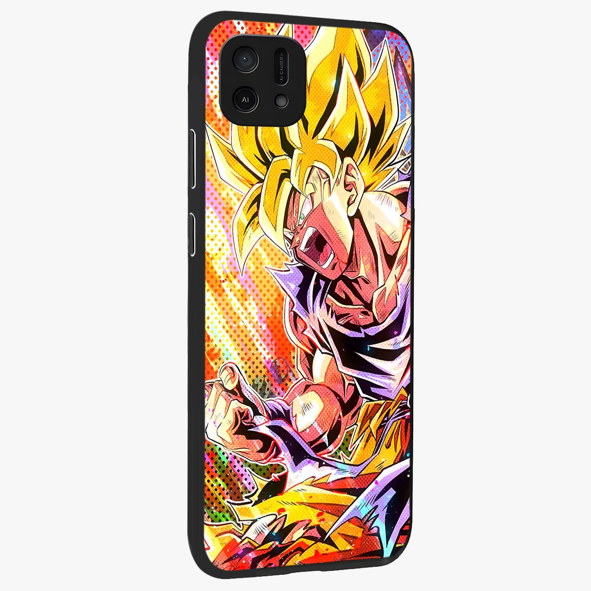 Firing Goku Glass Case upright view showcasing energetic anime artwork with bold warrior theme.