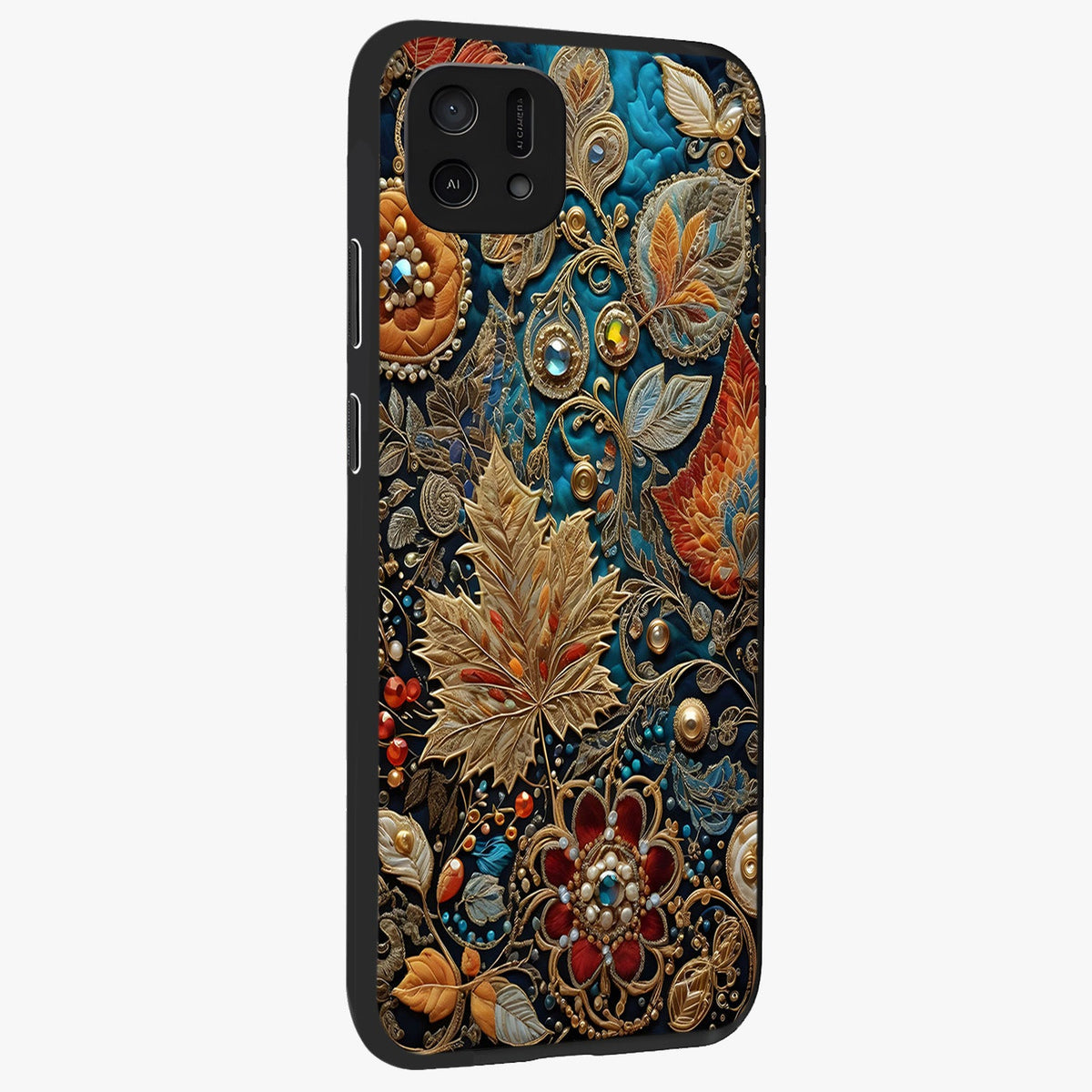 Royal Jewel Garden Glass Case upright view showcasing rich floral artwork with luxurious garden theme.