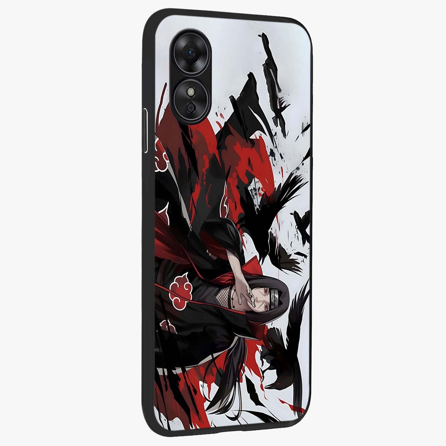 Crimson Crow Illusion Glass Case upright view showcasing striking crow illusion artwork with intense crimson theme.