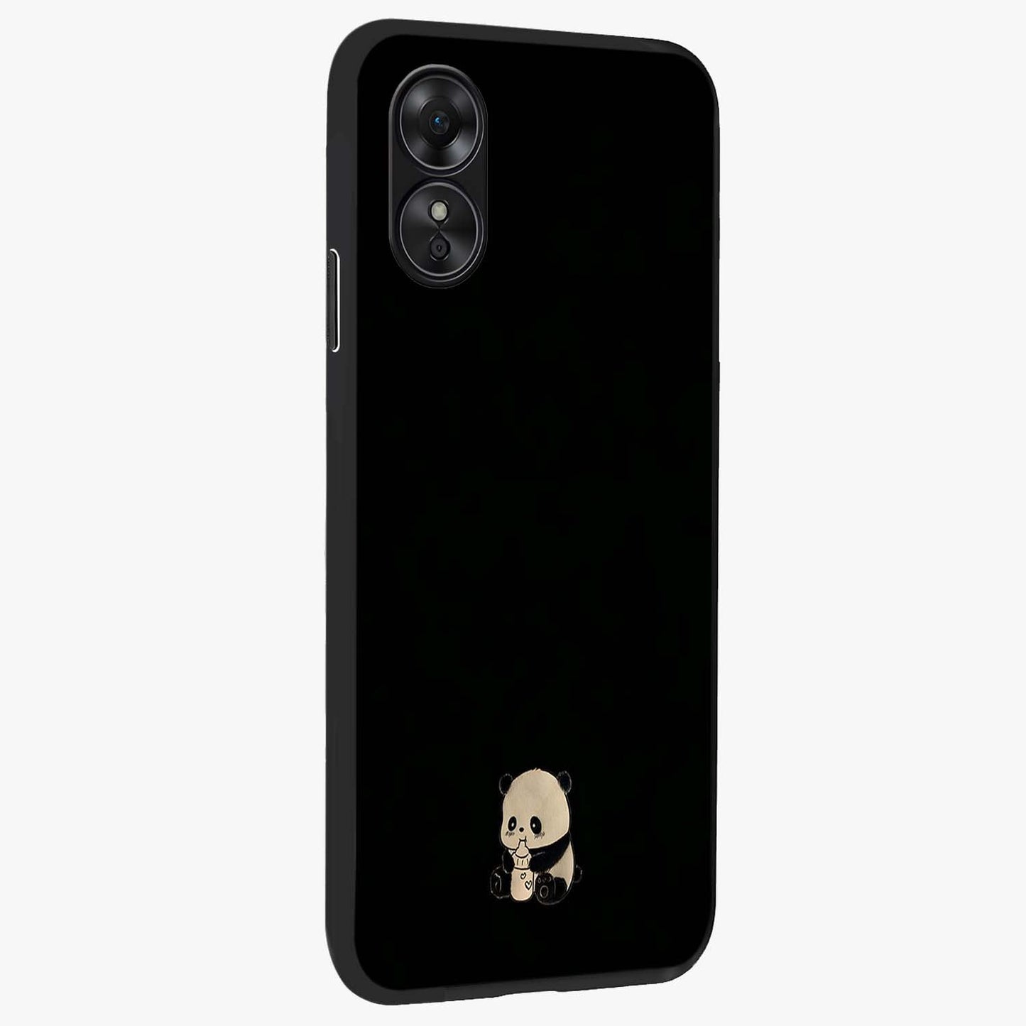 Midnight Panda Love Glass Case upright view showcasing charming panda artwork with playful romantic theme.