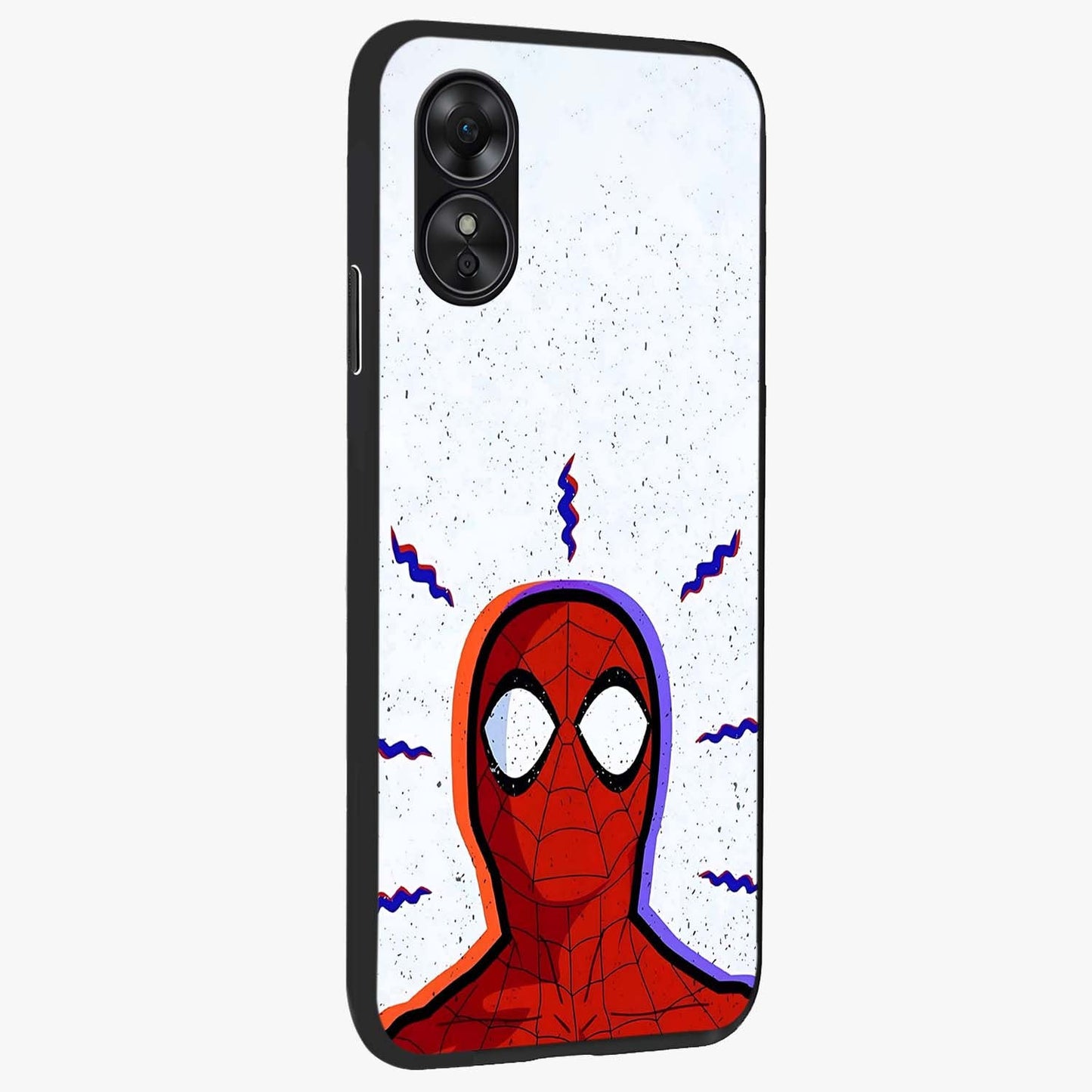 Omg Spiderman Glass Case upright view showcasing energetic superhero artwork with vibrant comic theme.