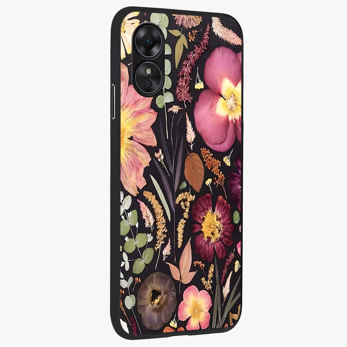 Petal Dream Tapestry Glass Case upright view showcasing detailed floral tapestry artwork with artistic nature theme.