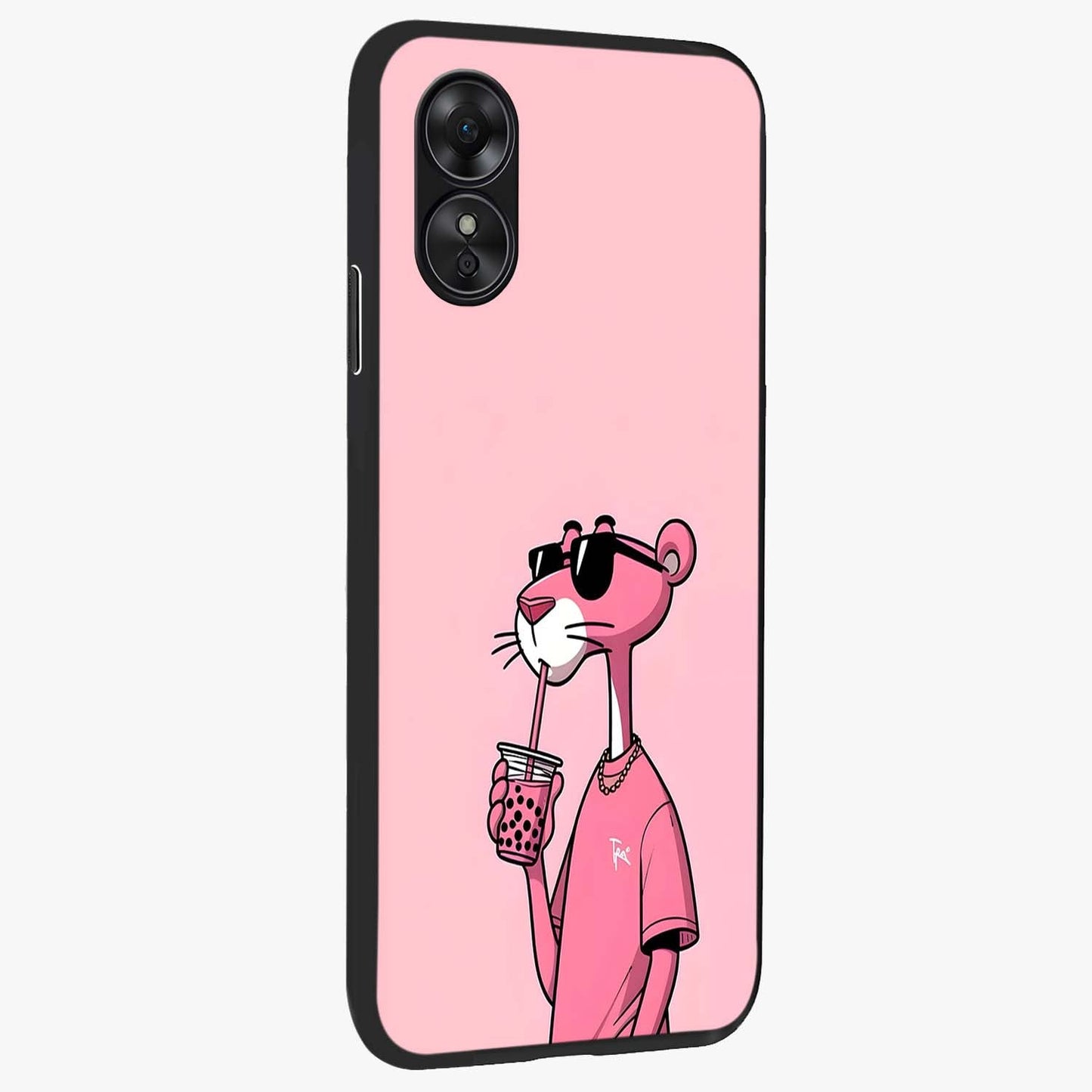 Pink Panther Glass Case upright view showcasing fun animated artwork with stylish retro cartoon theme.