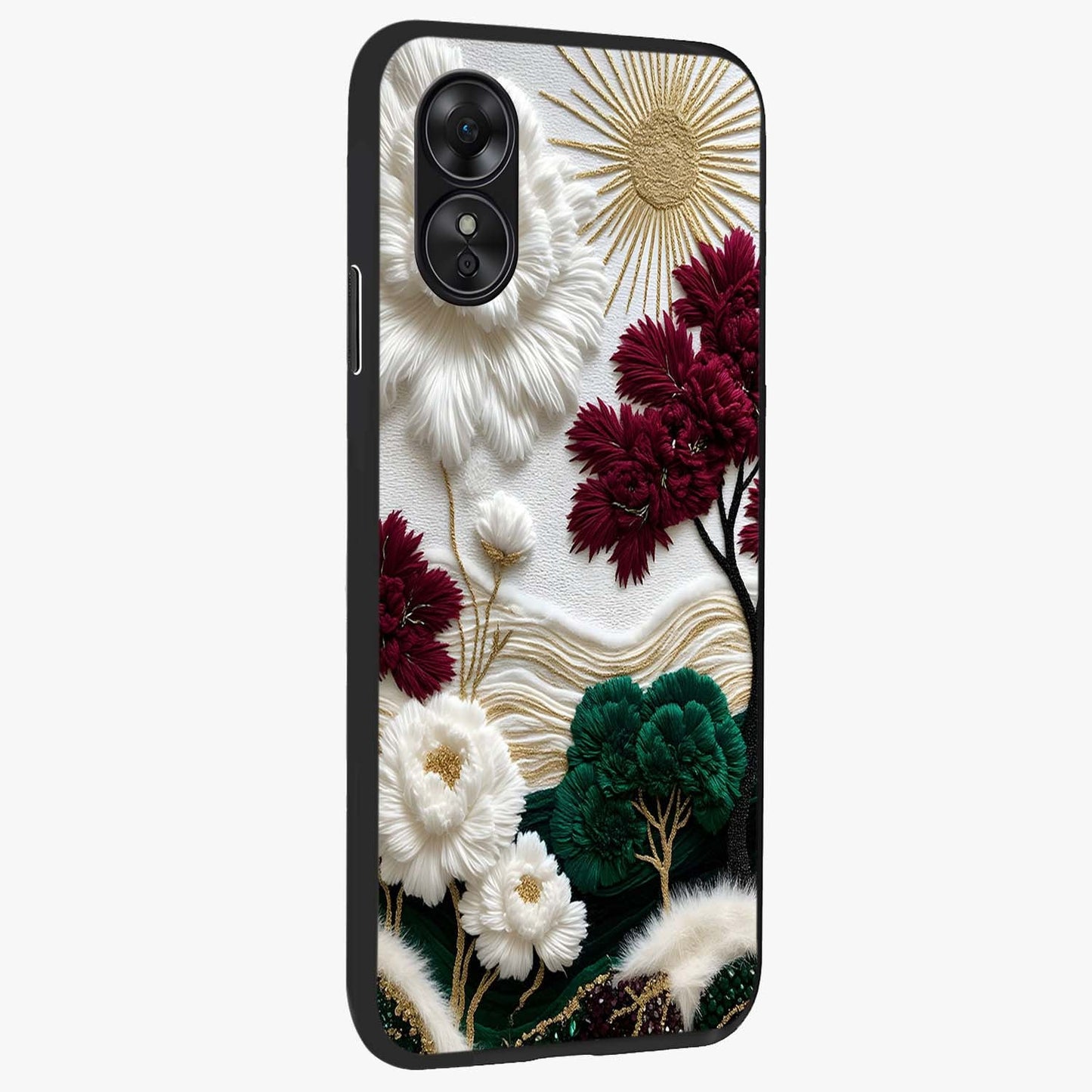 Radiant Bloom Elegance Glass Case upright view showcasing decorative flower artwork with refined botanical theme.