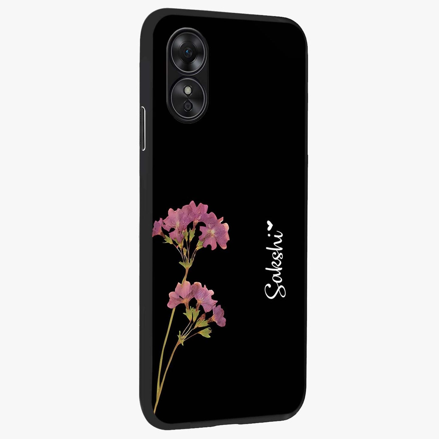 Riching Lavender Flower Custom Name Glass Case upright view showcasing elegant lavender floral artwork with personalized aesthetic.