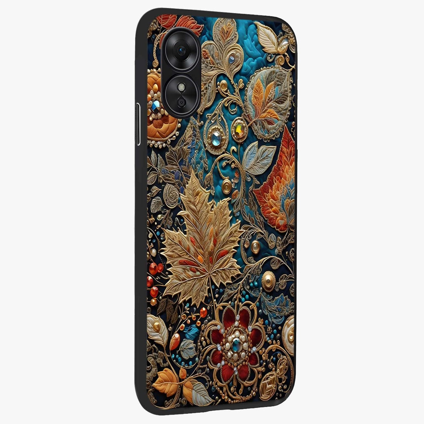Royal Jewel Garden Glass Case upright view showcasing rich floral artwork with luxurious garden theme.