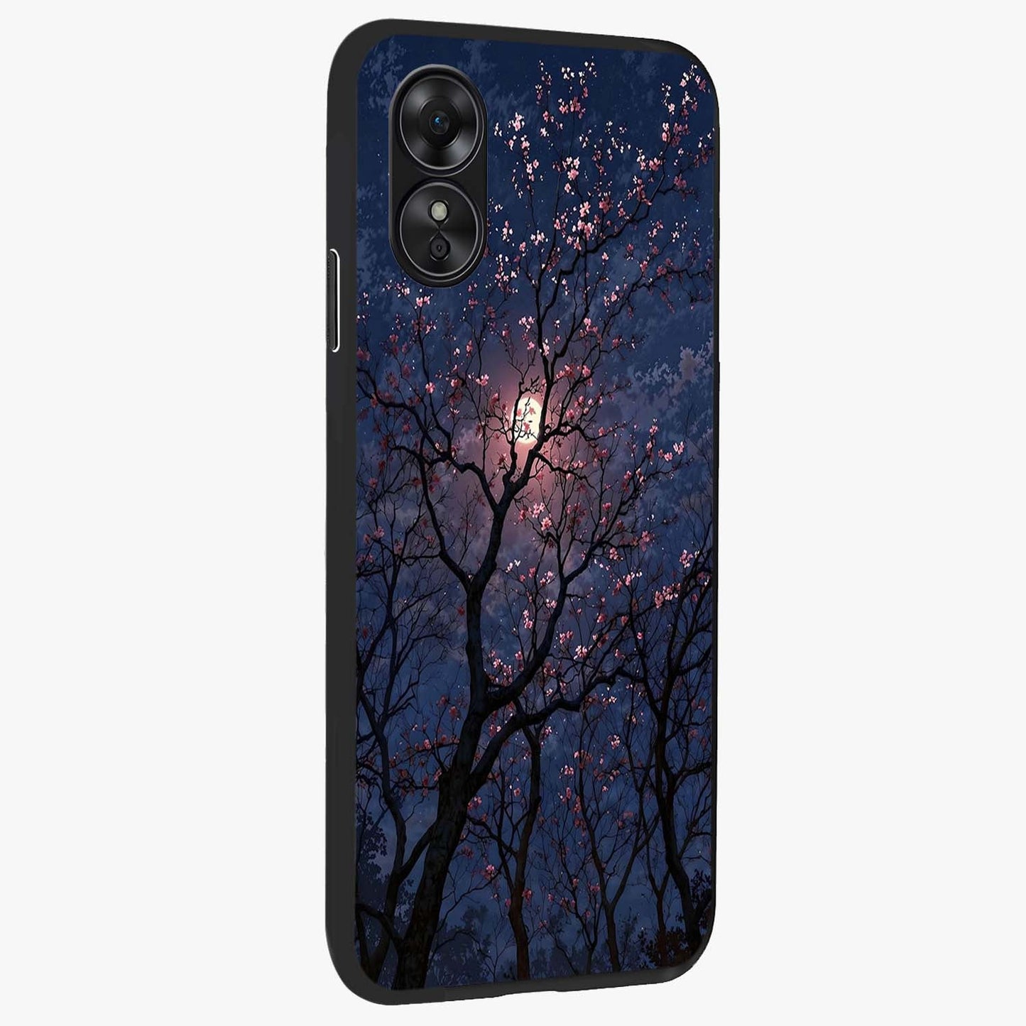 Twilight Sakura Serenade Glass Case upright view showcasing beautiful cherry blossom artwork with serene evening theme.