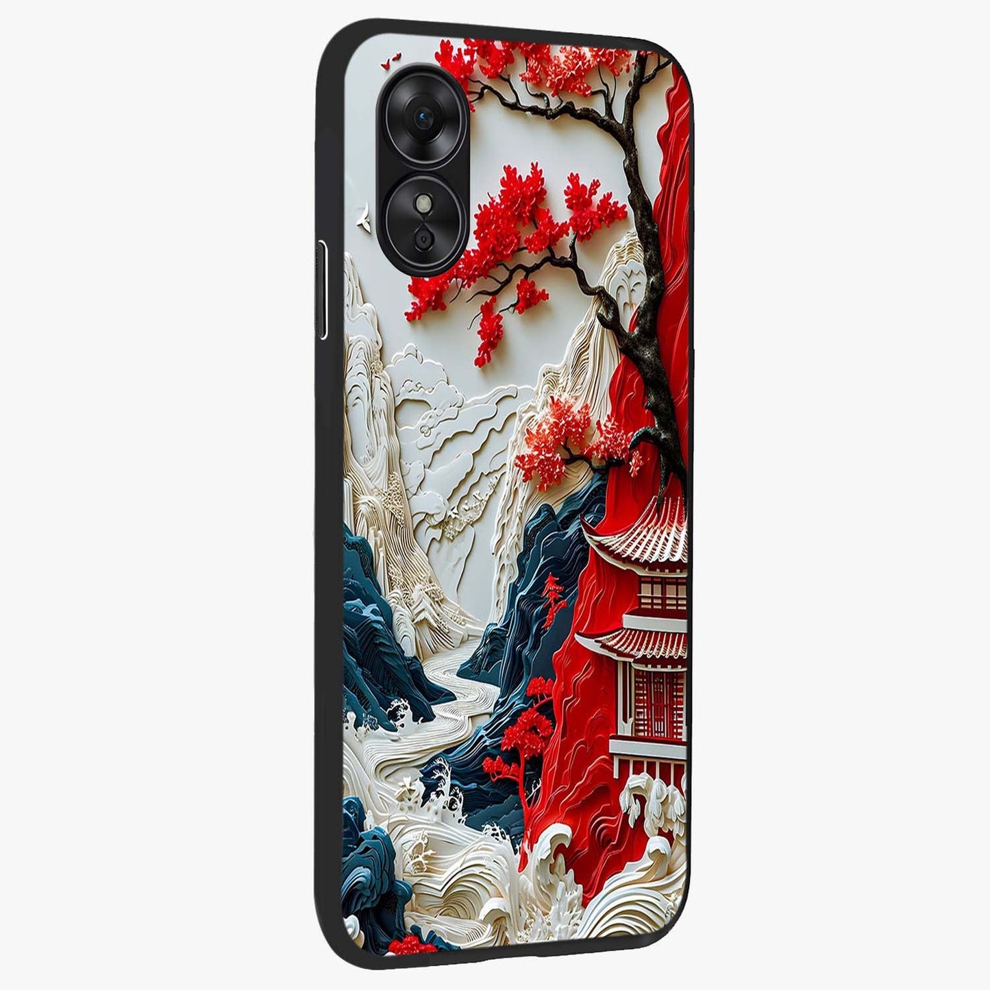 Whispers Of Sakura Waves Glass Case upright view showcasing delicate cherry blossom artwork with elegant nature theme.
