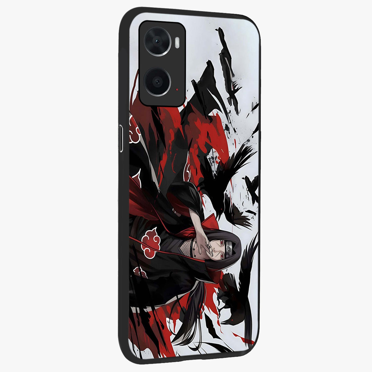 Crimson Crow Illusion Glass Case upright view showcasing striking crow illusion artwork with intense crimson theme.