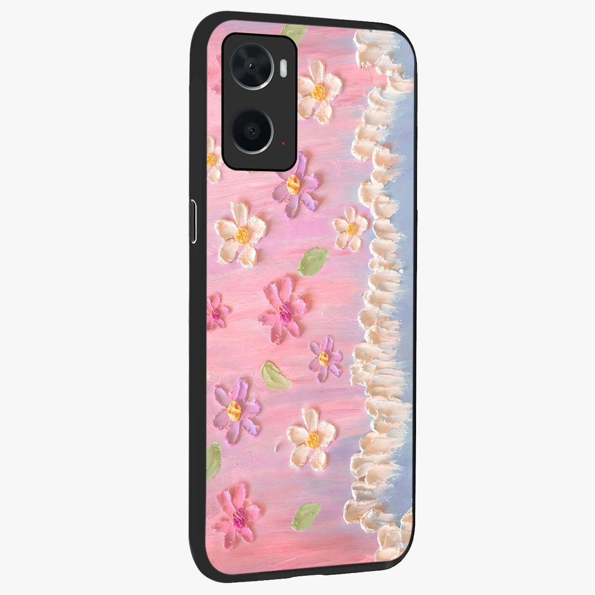 Dreamy Painted Garden Glass Case upright view showcasing vibrant floral garden artwork with artistic nature theme.