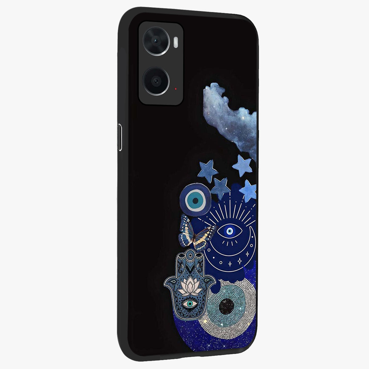 Galactic Charm Cluster Glass Case upright view showcasing glowing cosmic charm artwork with magical celestial style.
