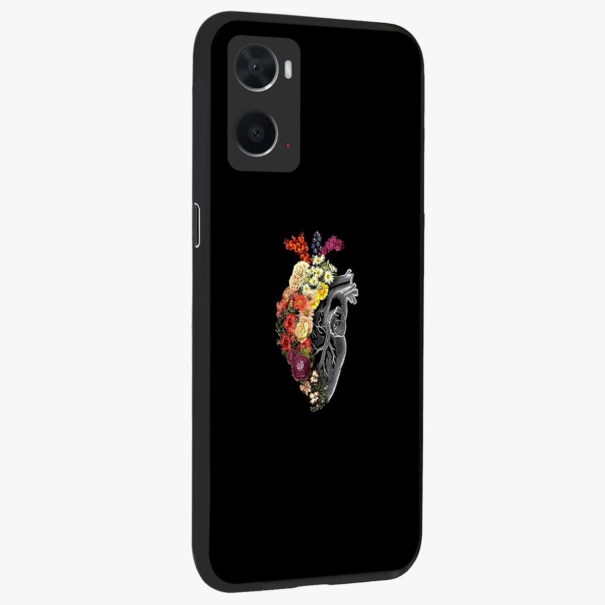 Heart With Flowers Glass Case upright view showcasing decorative heart and floral artwork with sweet romantic theme.