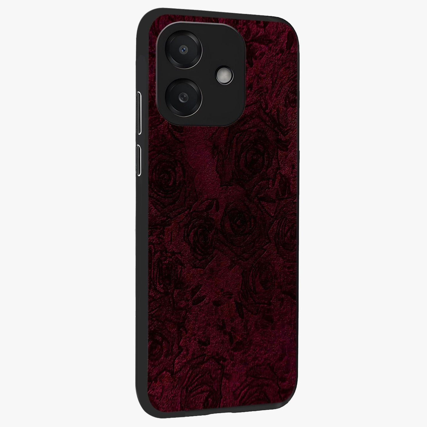 Crimson Fade Flow Glass Case upright view showcasing dynamic crimson flow artwork with stylish abstract theme.