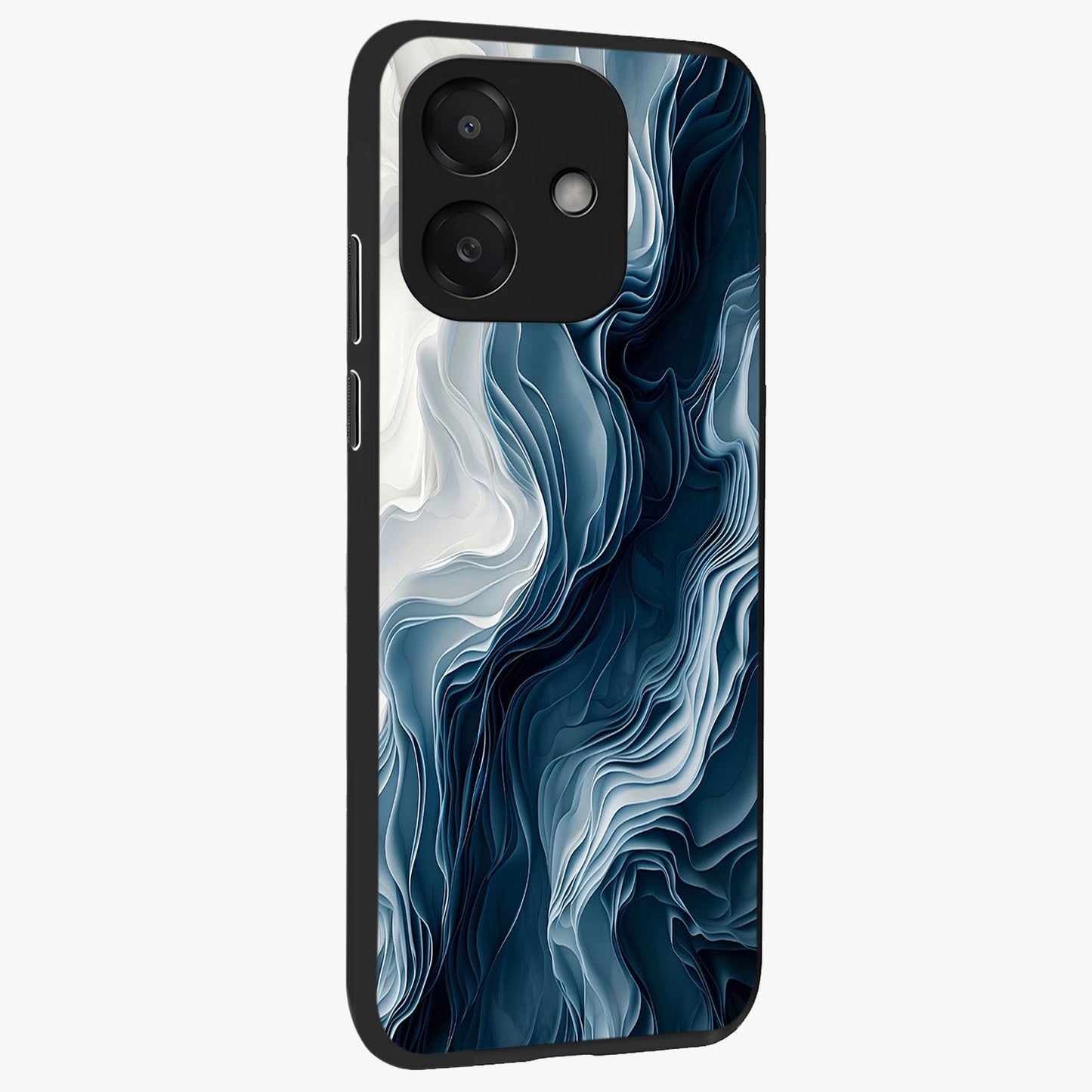 Ethereal Paper Marble Glass Case upright view showcasing smooth marble artwork with refined minimalist theme.