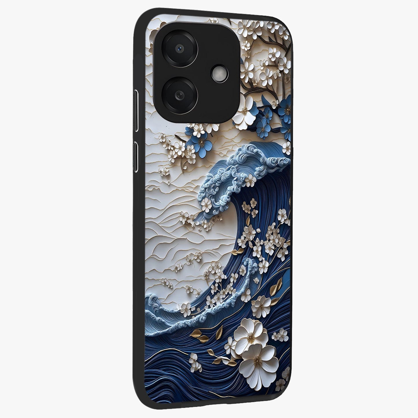 Floral Wave Origami Glass Case upright view showcasing creative floral origami artwork with artistic decorative theme.