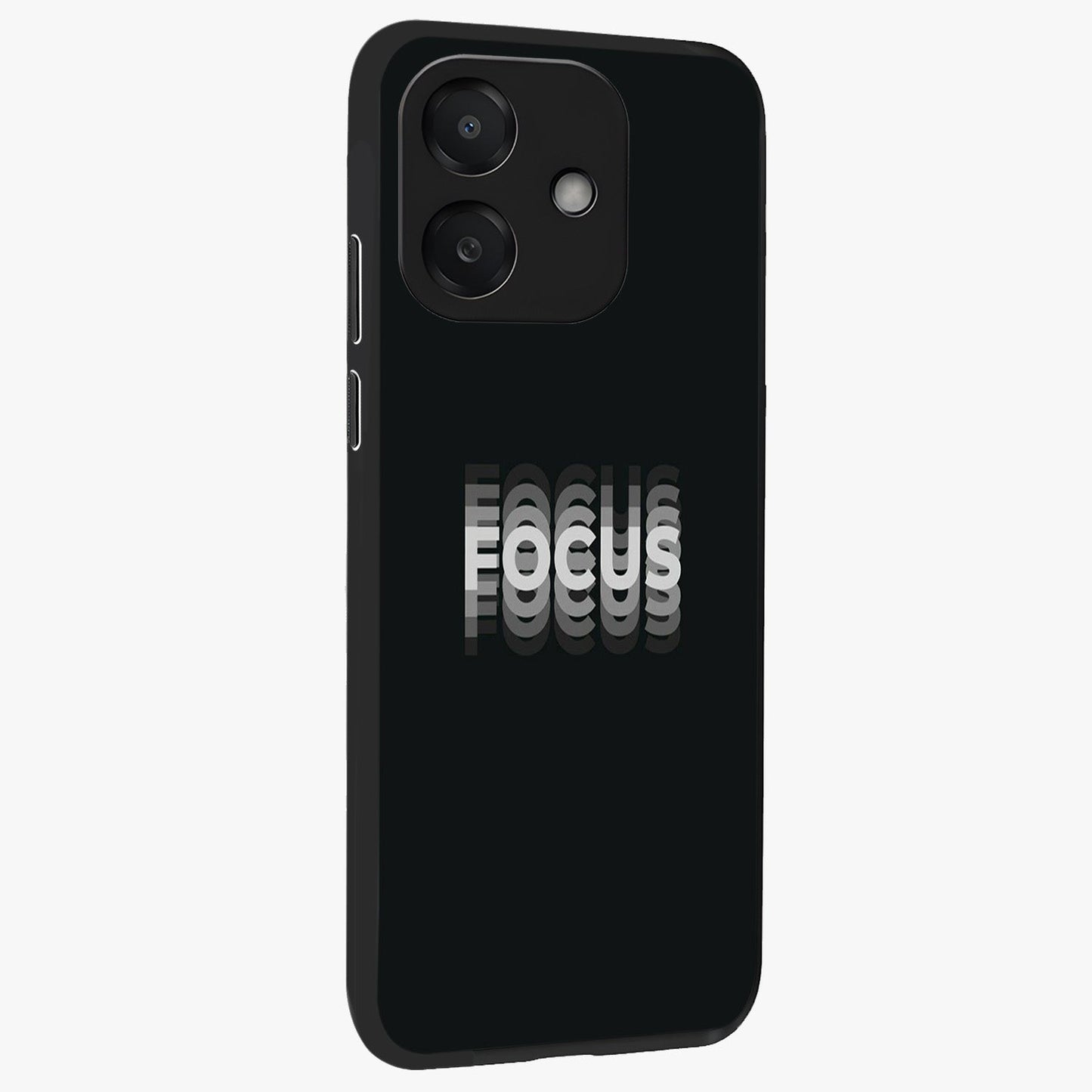 Focus Mode On Glass Case upright view showcasing strong typography statement with sleek motivational theme.