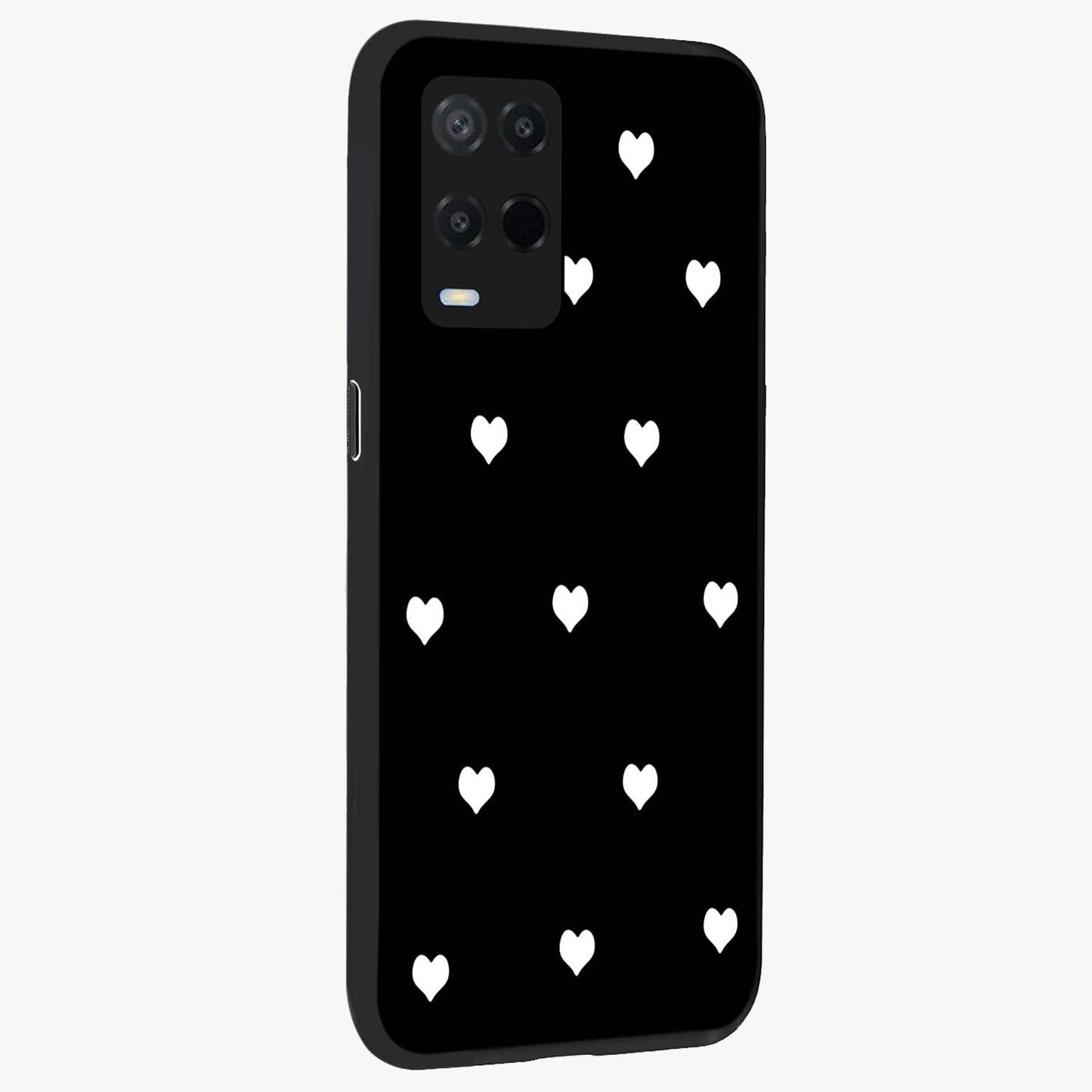 Cute And Simple White Hearts Glass Case upright view showcasing simple white hearts artwork with soft minimal theme.