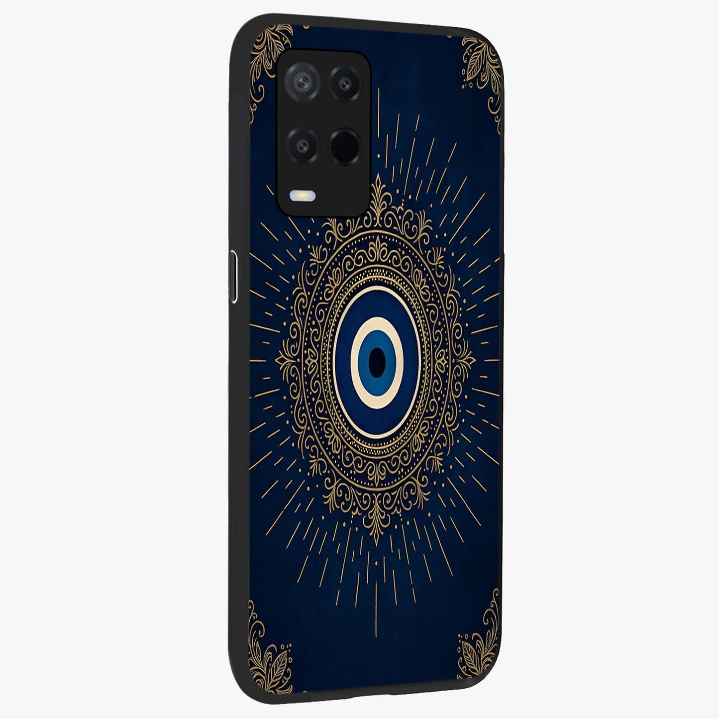 Golden Celestial Charm Glass Case upright view showcasing radiant celestial artwork with elegant golden theme.
