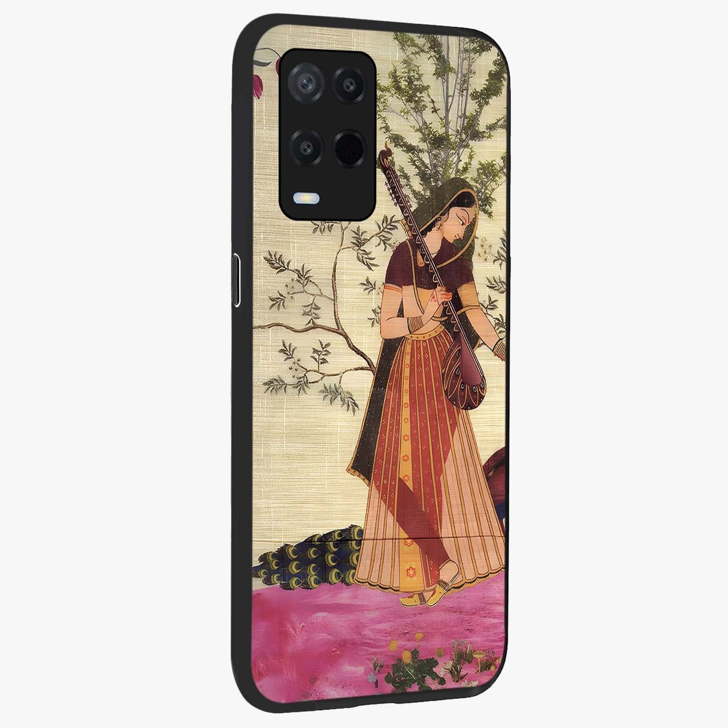 Lady With Veena Art Glass Case upright view showcasing classical veena artwork with traditional artistic theme.