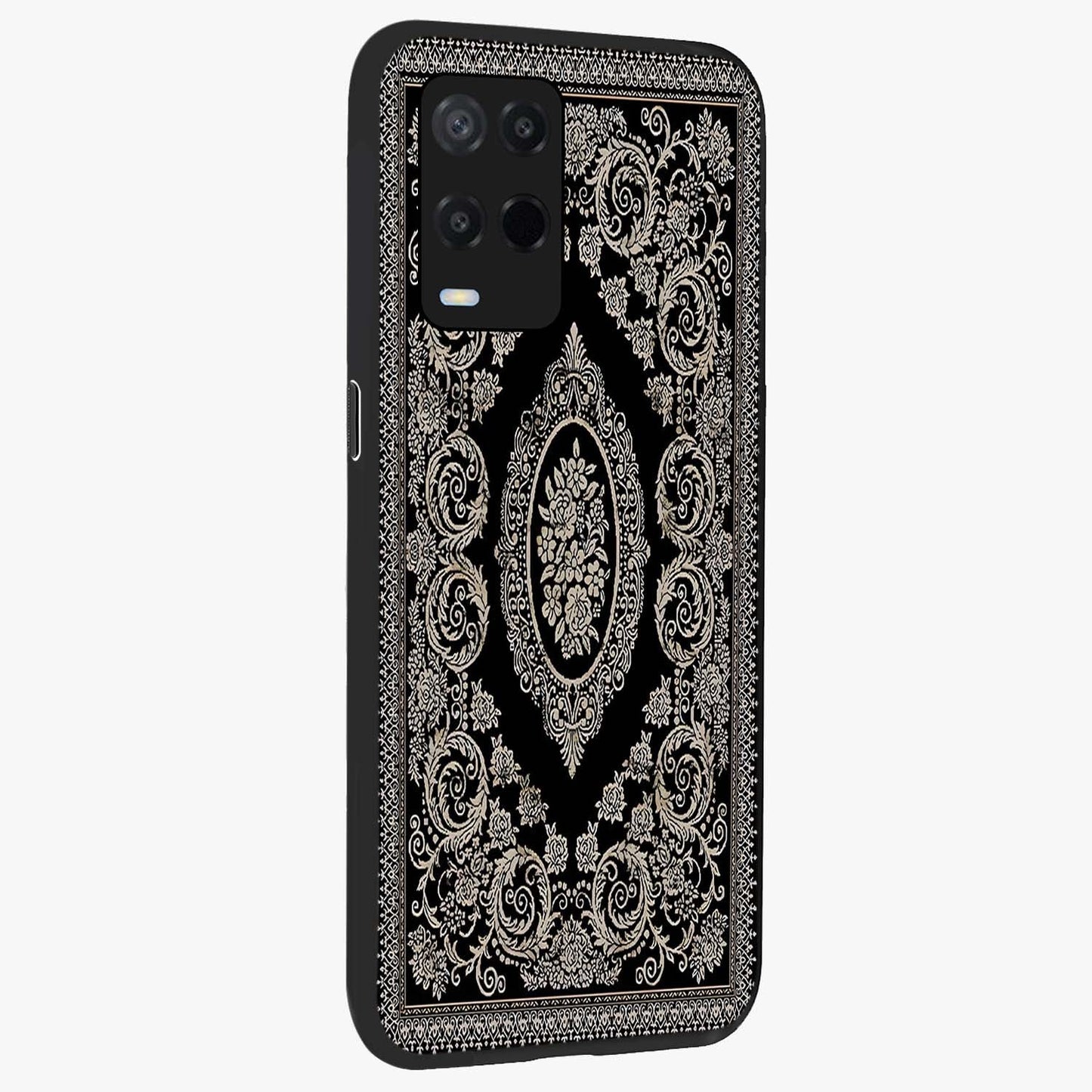 Noir Bloom Elegance Glass Case upright view showcasing graceful floral artwork with luxurious dark theme.