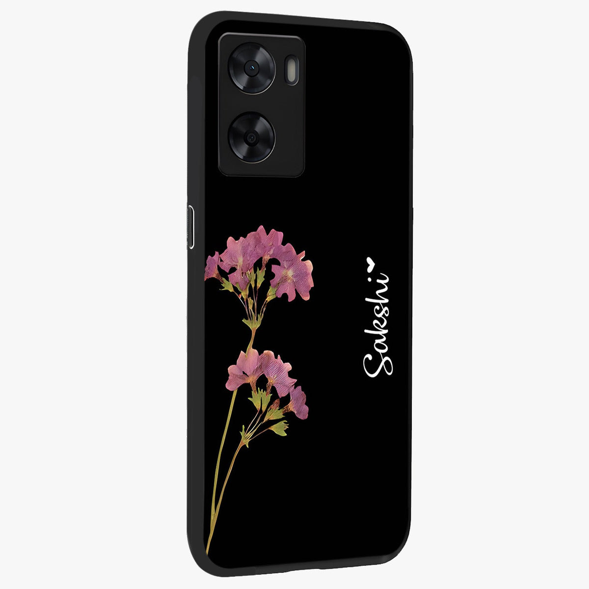 Riching Lavender Flower Custom Name Glass Case upright view showcasing elegant lavender floral artwork with personalized aesthetic.
