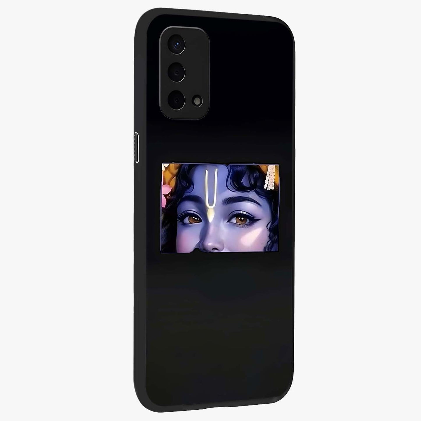 Krishna Divine Embrace Glass Case upright view showcasing sacred Krishna artwork with peaceful devotional theme.