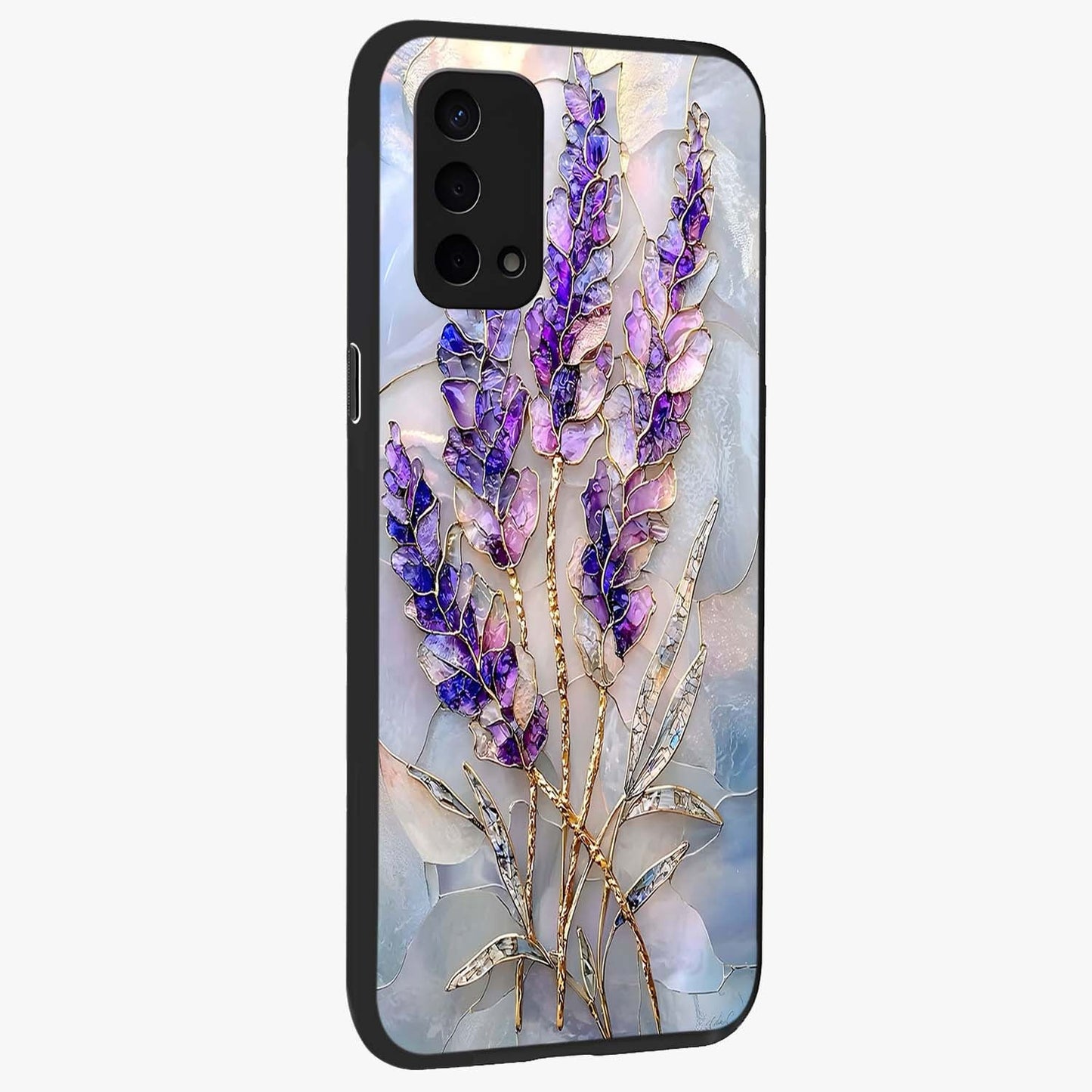Lavender Dream Glow Glass Case upright view showcasing radiant lavender glow artwork with calming dreamy theme.