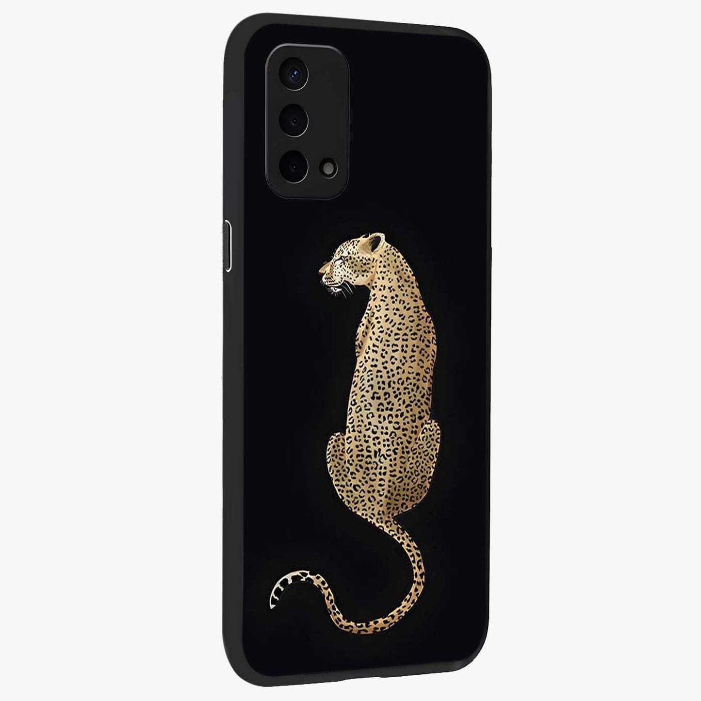 Regal Leopard Glass Case upright view showcasing striking leopard artwork with fierce wildlife theme.