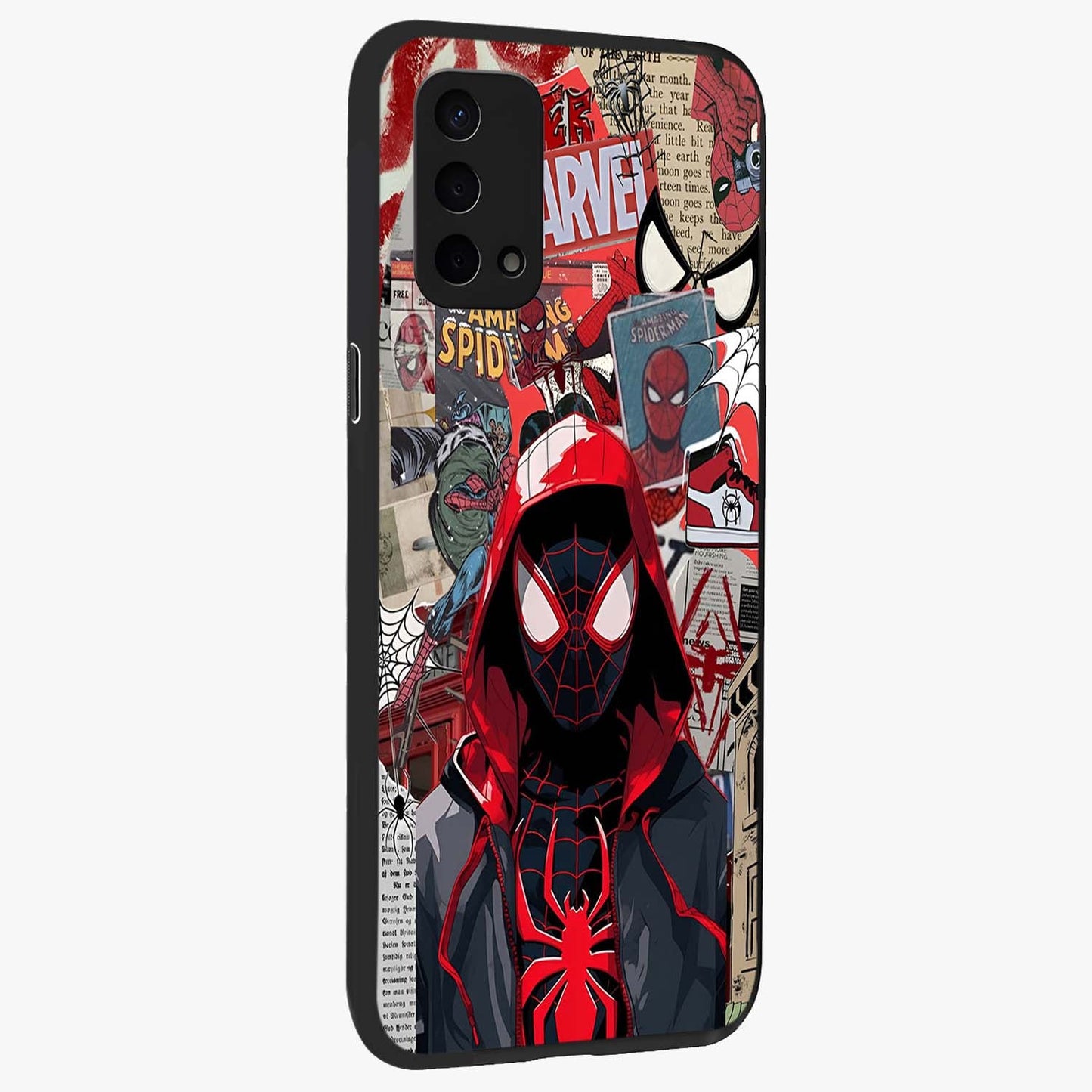 Spider Collage Street Glass Case upright view showcasing bold superhero artwork with urban street theme.